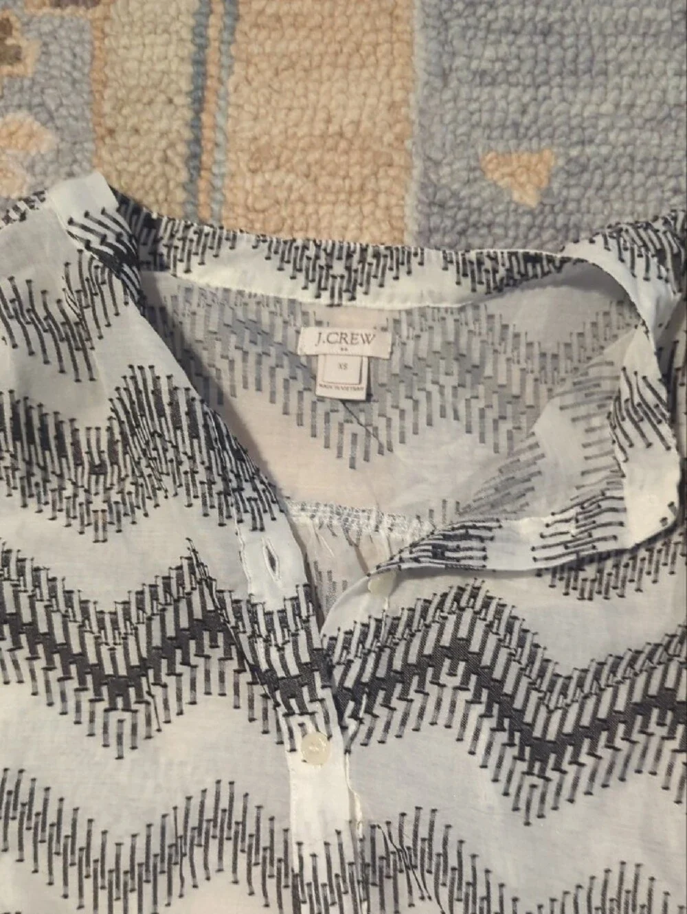J. Crew Black and White Chevron V-Neck Sweater